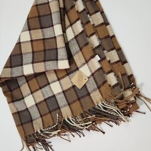 NEW Fringed Brown Tan Checkered Cape Scarf IN STYLE by Eagle Ridge Trading
